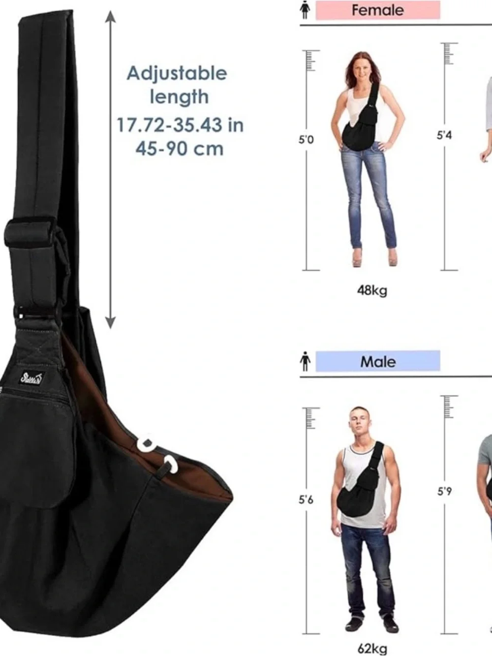 Black Hands-Free Pet Sling Carrier for Small Dogs